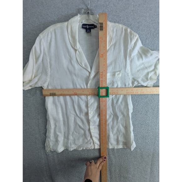 Polo Ralph Lauren Shirt Womens Sz 10 100% Linen Short Sleeve Button cream vtg - Picture 3 of 10